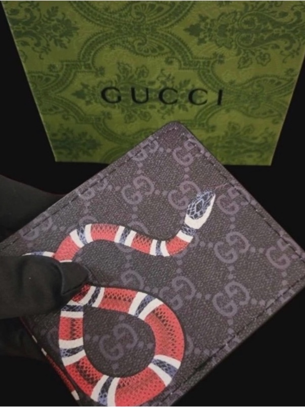 Gucci Men's GG Supreme Wallet with Red Snake Print Authentic NIB